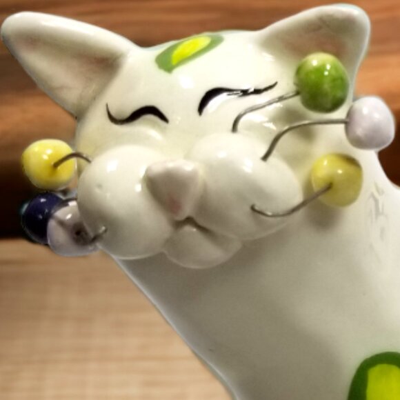 Whimsical White Cat Figure Colorful Swirls Signed By Amy LaCombe Annaco 2001 - Picture 13 of 13